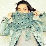 Broomstick Lace Crochet Cowl - Smoke Grey Blue..